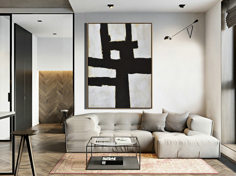 Abstract Painting Extra Large Canvas Art,Minimalist Painting On Canvas, Palette Knife Vertical Minimal Art - Extra Large Wall Art